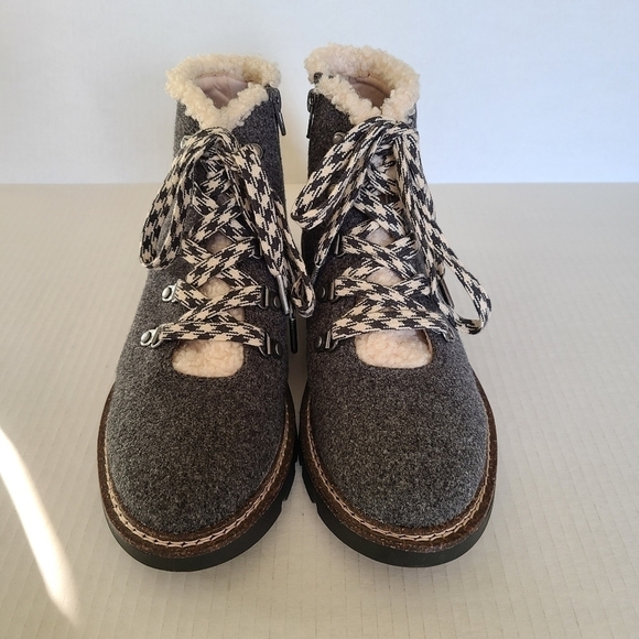 Madden NYC Faux Fur Boots Size 9 Gray Wedge Flannel Hiker Eco Lux Lace Up Zipper - Picture 7 of 13